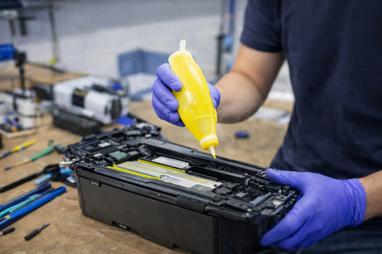 Printerga siyoh quyish va texnik xizmat ko‘rsatish jarayoni